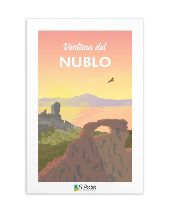Tarjeta decorativa del Ventana dell nublo en Gran Canaria con teide roque nublo y mar