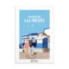 Tarjeta decorativa del pueblo marinero blanco y azulde Gran Canaria Puerto de las nieves con pescadores