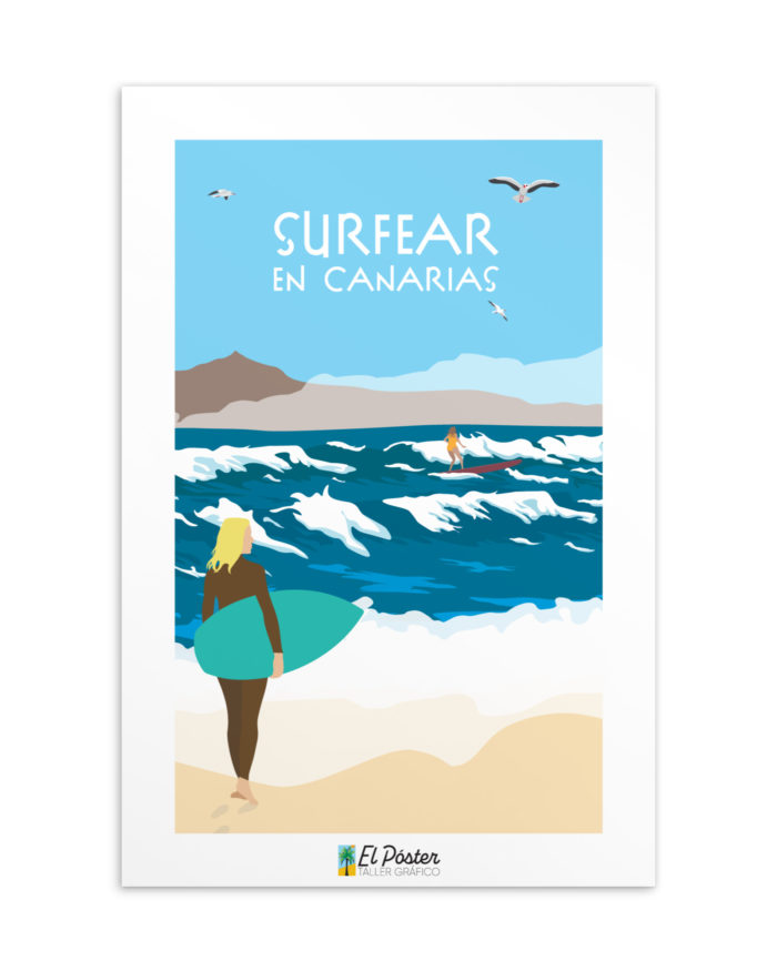 Tarjeta decorativa Surfear en Canarias Mar Surfer Teide