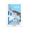 Tarjeta decorativa del pueblo blanco y azul de Tufia en Gran Canaria