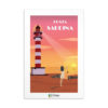 Tarjeta decorativa de Punta sardina faro de Gran canaria puesta de sol mar y barcos