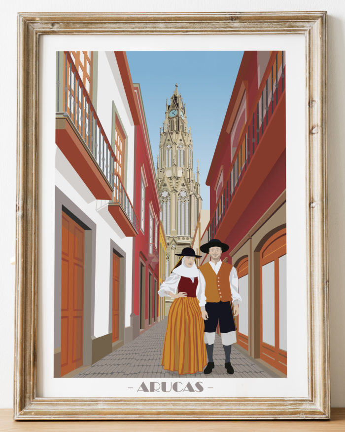 Poster grafico arte de arucas iglesia san juan baptista arte mural rojo decoracion