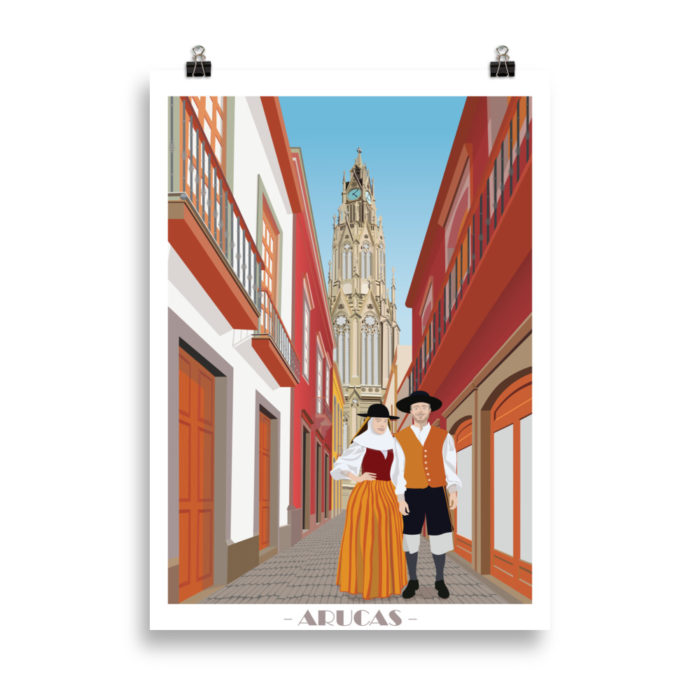 Poster grafico arte de arucas iglesia san juan baptista arte mural rojo decoracion