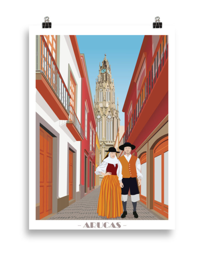 Poster grafico arte de arucas iglesia san juan baptista arte mural rojo decoracion