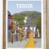 Cartel del pueblo de teror en Gran canaria mujer amarillo