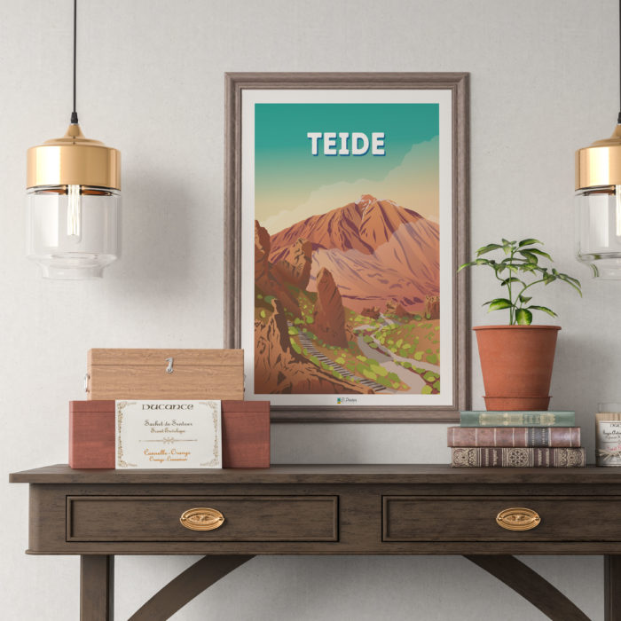 mockup del poster de Teide de la marca El Poster colores azul y amarillo