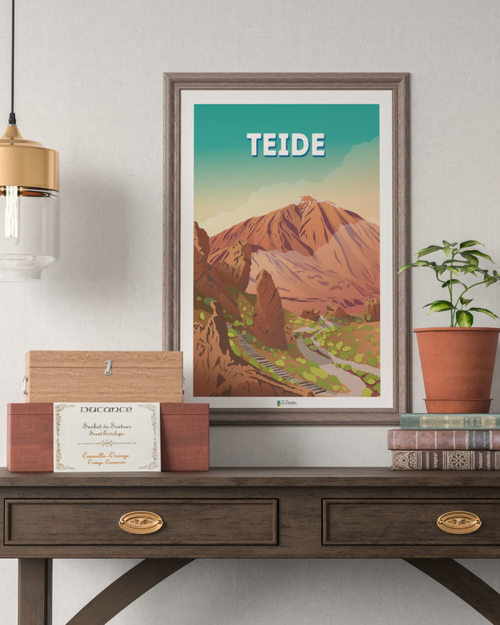 mockup del poster de Teide de la marca El Poster colores azul y amarillo