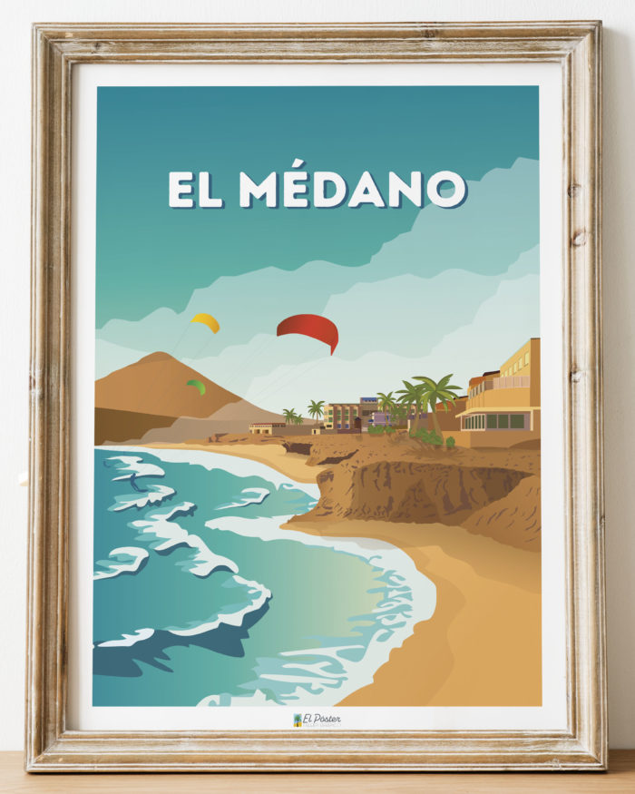 Poster El Medano pueblo de Tenerife en el sur con kite surf