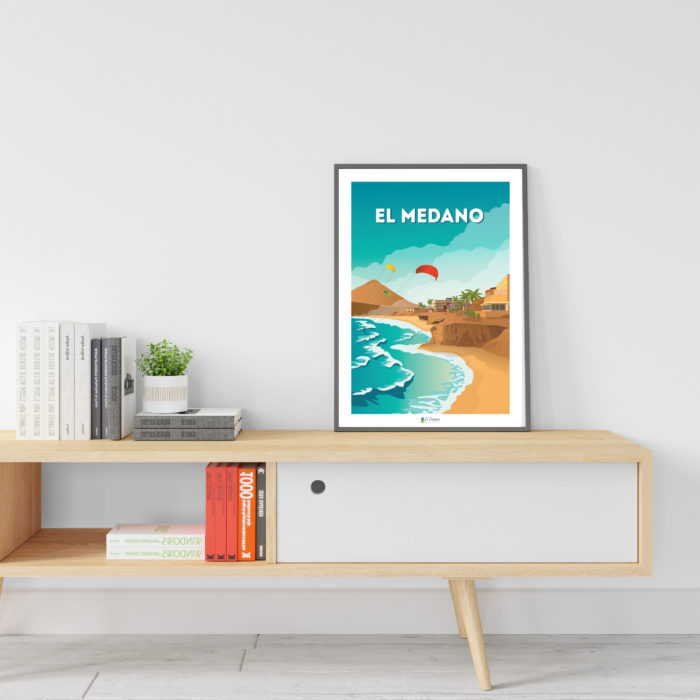 Poster El Medano pueblo de Tenerife en el sur con kite surf