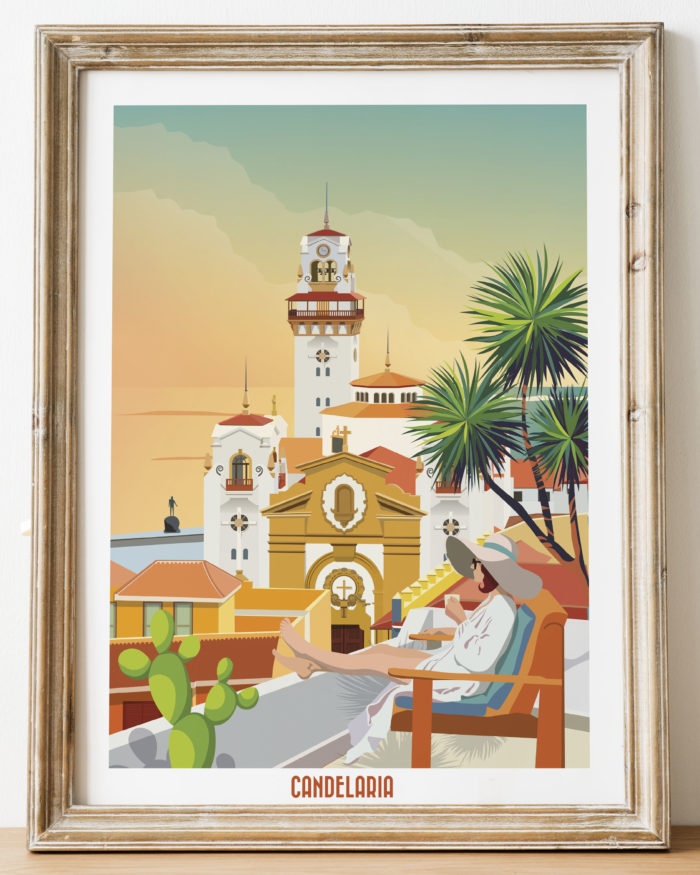 Poster vintage del pueblo candelaria en Tenerife islas canarias