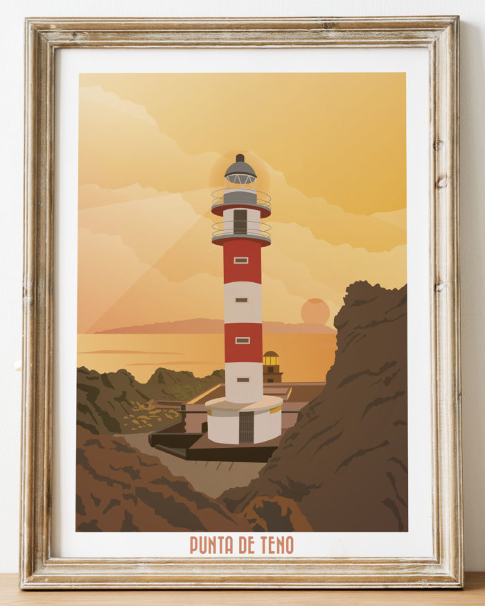 Poster vintage punta de Teno mar puesta de sol en tenerife Islas canarias