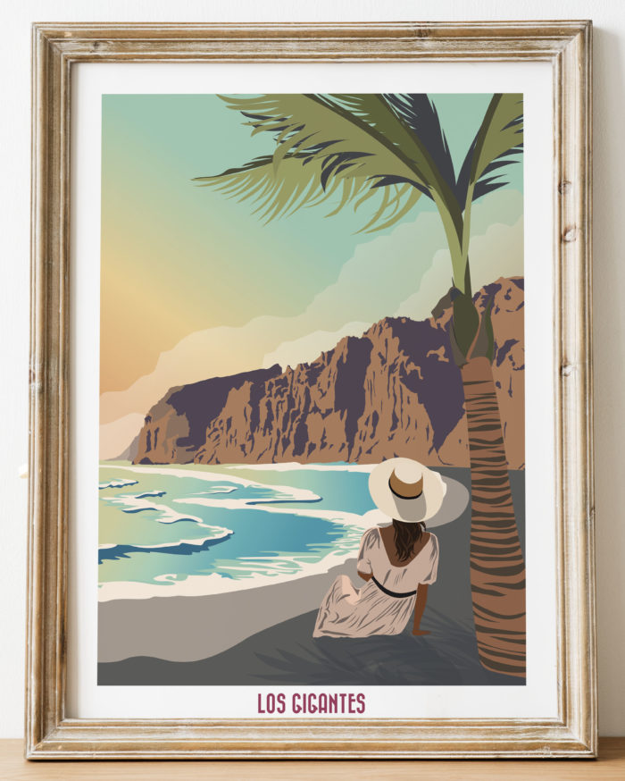 Poster vintage Los gigantes falaises à Tenerife islas canarias puest