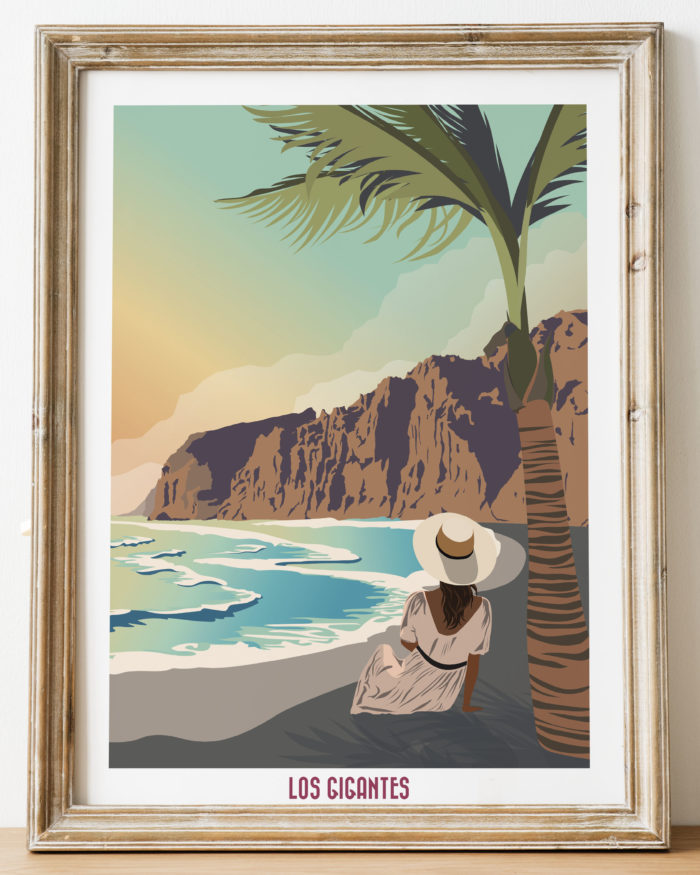 Poster vintage Los gigantes falaises à Tenerife islas canarias puest