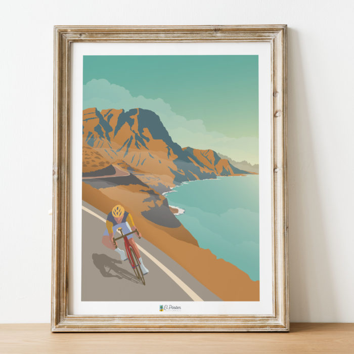 Poster vintage bicicleta ciclo en gran canaria cola de dragon mar oeste canario