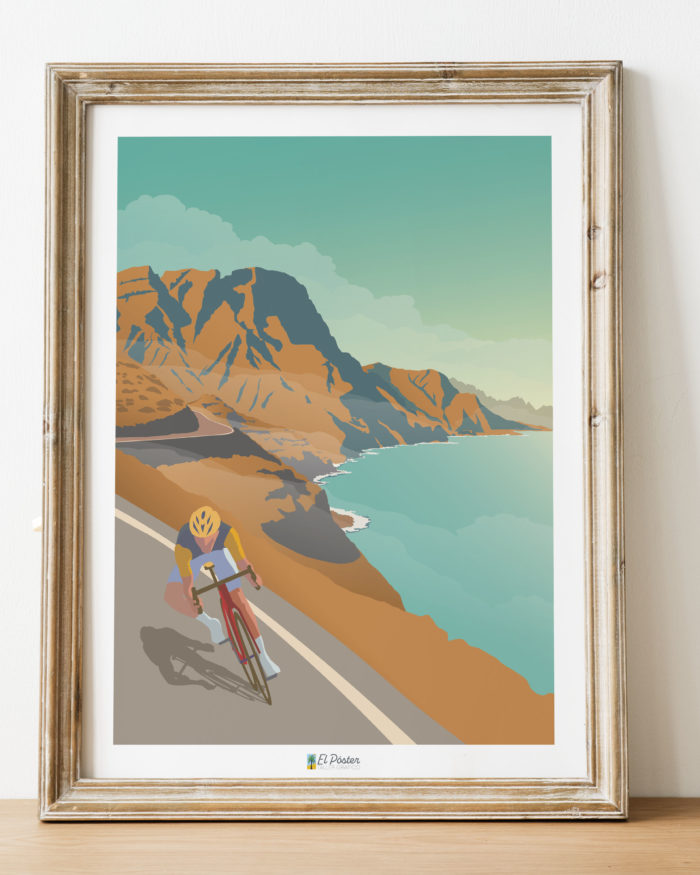 Poster vintage bicicleta ciclo en gran canaria cola de dragon mar oeste canario