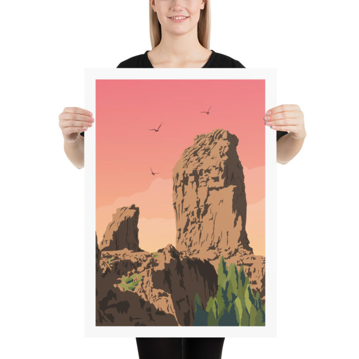 Poster vintage roque Nublo puesta de sol montana las palmas gran canaria rosa lamina