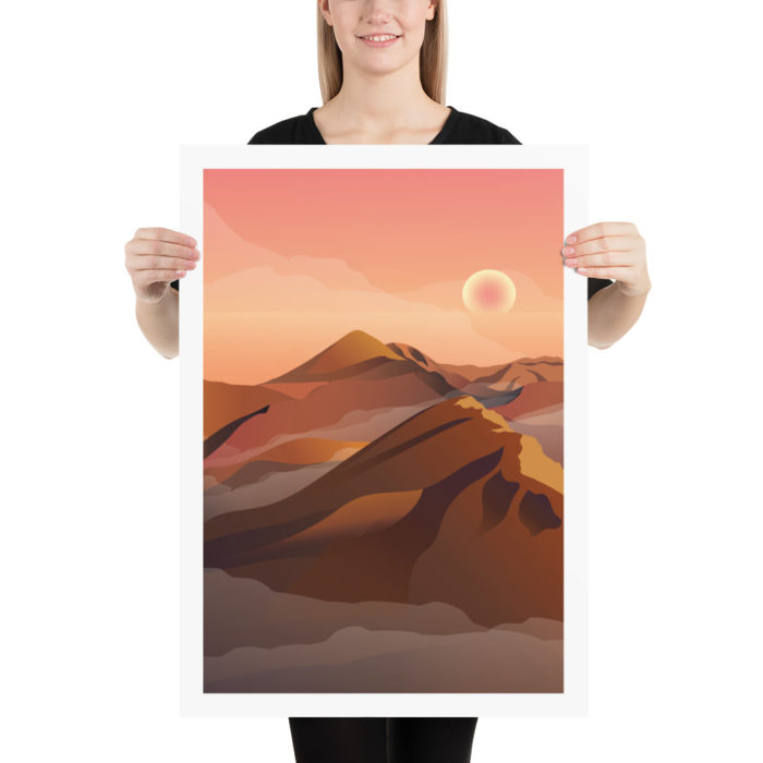 Poster vintage puesta de sol montana las palmas islas canarias rosa lamina vintage original
