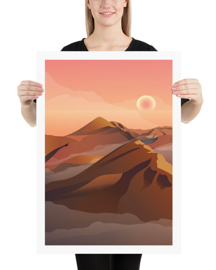 Poster vintage puesta de sol montana las palmas islas canarias rosa lamina vintage original