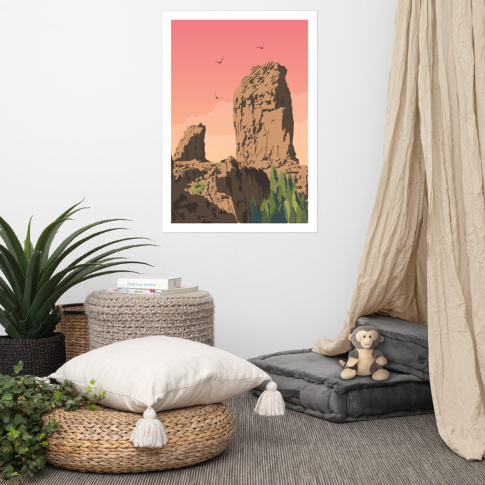 Poster vintage roque Nublo puesta de sol montana las palmas gran canaria rosa lamina