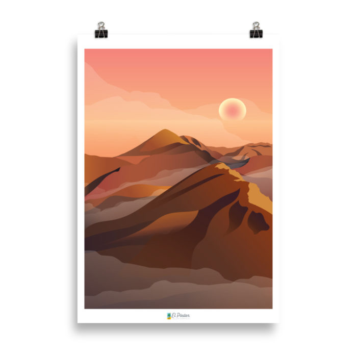 Poster vintage puesta de sol montana las palmas islas canarias rosa lamina vintage original