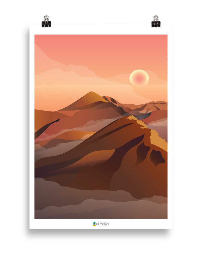 Poster vintage puesta de sol montana las palmas islas canarias rosa lamina vintage original