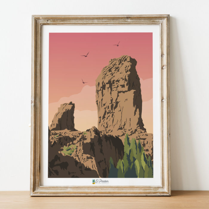 Poster vintage roque Nublo puesta de sol montana las palmas gran canaria rosa lamina