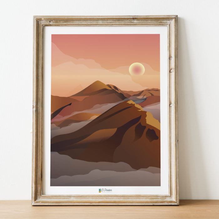 Poster vintage puesta de sol montana las palmas islas canarias rosa lamina vintage original