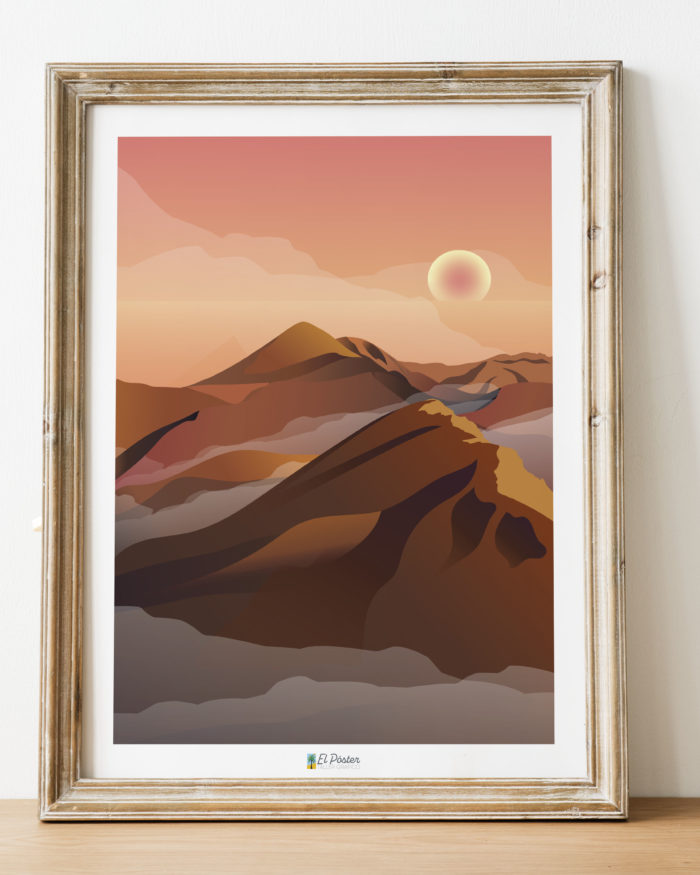Poster vintage puesta de sol montana las palmas islas canarias rosa lamina vintage original