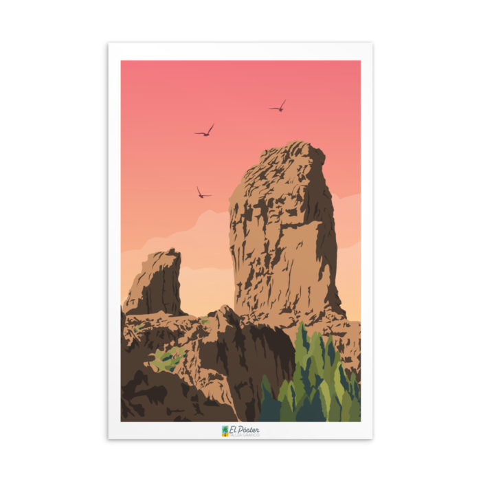 Poster vintage roque Nublo puesta de sol montana las palmas gran canaria rosa lamina