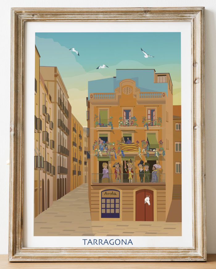 Poster vintage colorido fachada de Tarragona