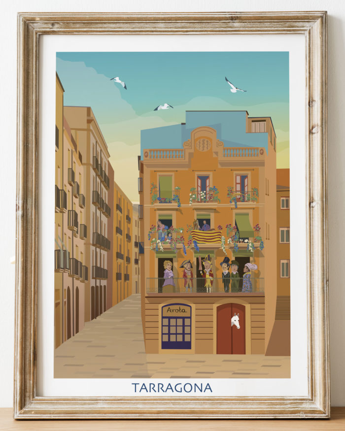 Poster vintage colorido fachada de Tarragona